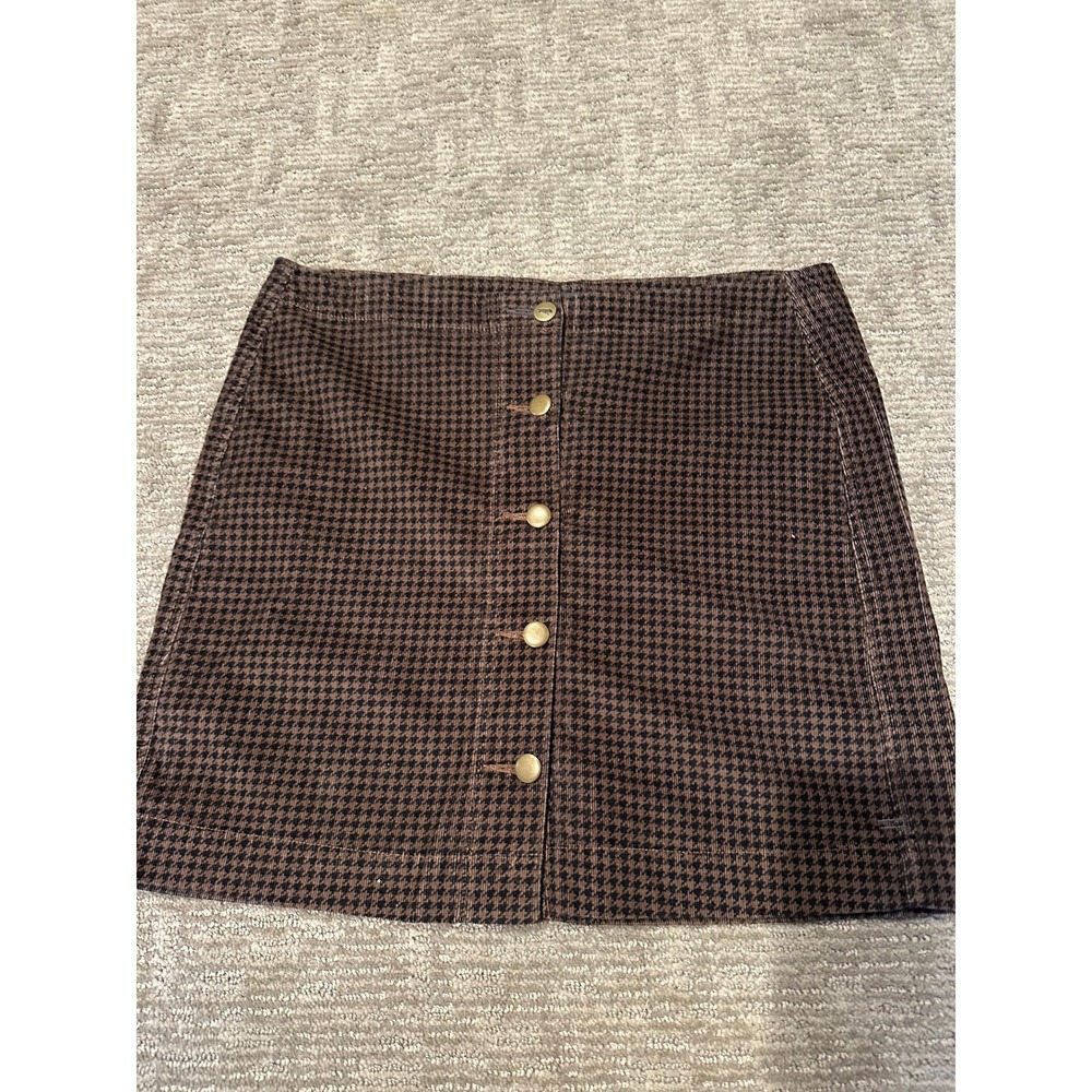 Toad&Co Brown Houndstooth Corduroy Button Front A-Line Mini Skirt Womens 8